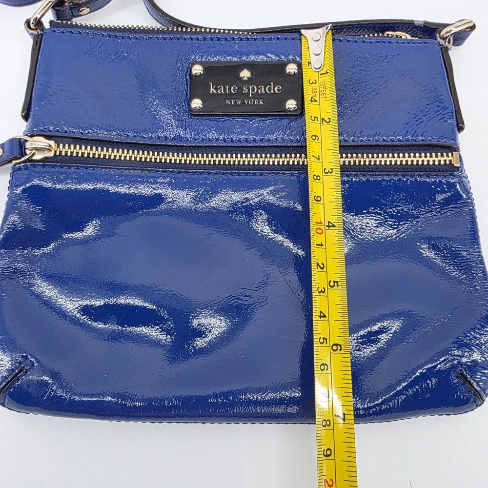 Kate Spade Cobalt Blue Patent Leather Crossbody Bag Gold Hardware Glossy Purse